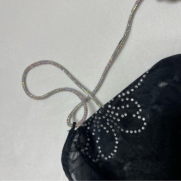 FOR LOVE & LEMONS black floral crystal embellished PAMELA mini dress - Picture 7 of 11